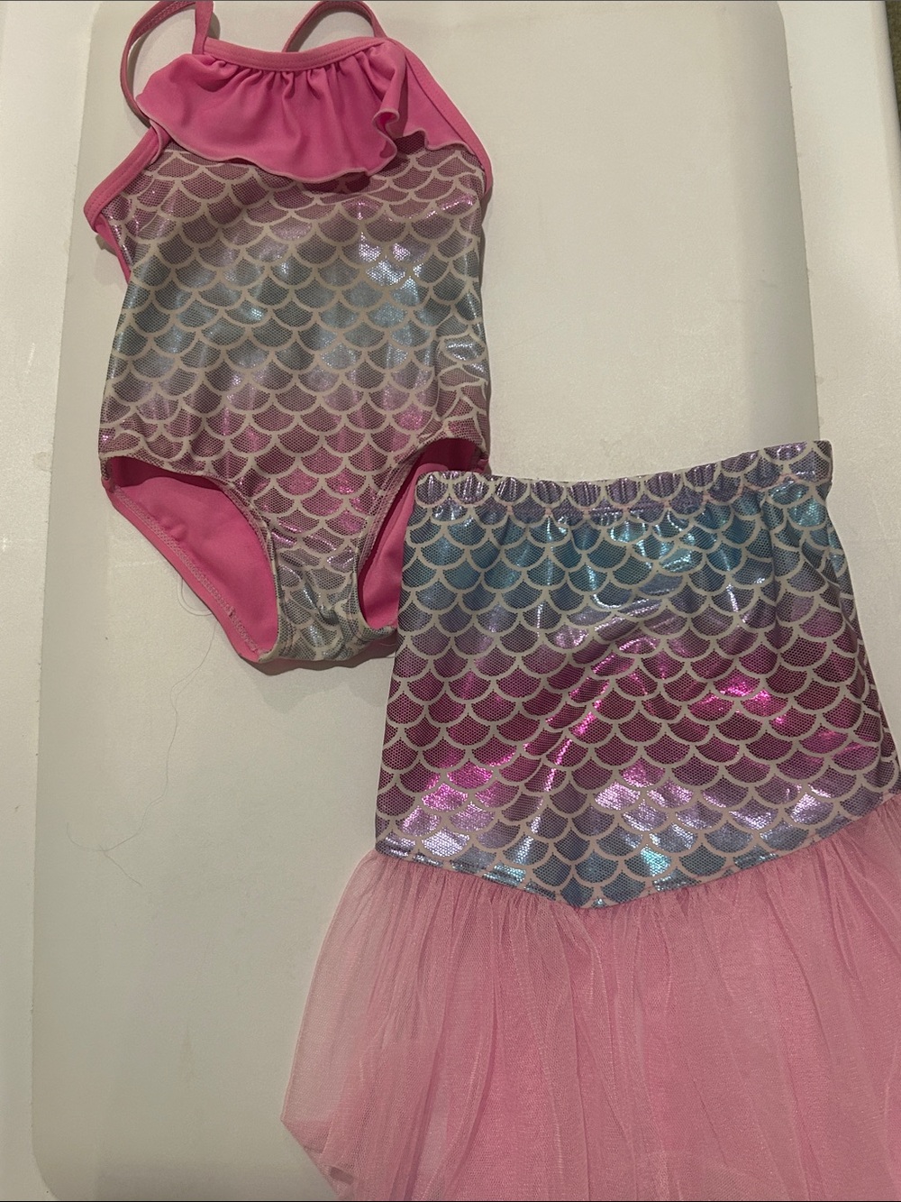 Floatimini Pink Iridescent Mermaid Swimsuit and Tutu Set